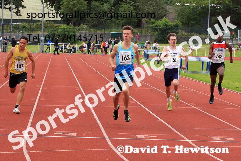 Boys Under-15s 100 metres, 2023 Northern Under-13s, Under-15s and Under-17s, Middlesbrough.  Photo: David T. Hewitson/Sports for All Pics